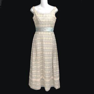 Vintage 60s Lace Maxi Formal Dress Ivory and Blue